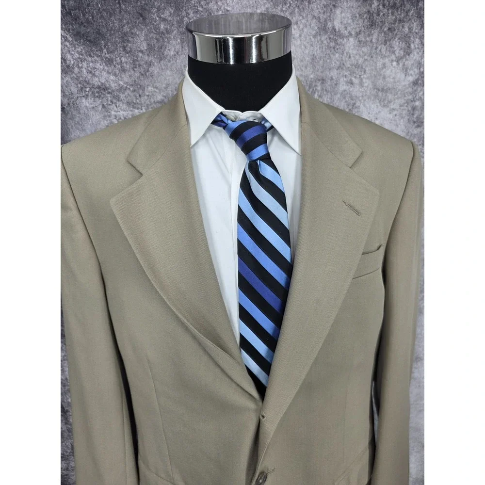 Stafford Blazer Jacket Mens 40R Beige Worsted Wool Blend Sports Coat‎ VTG USA